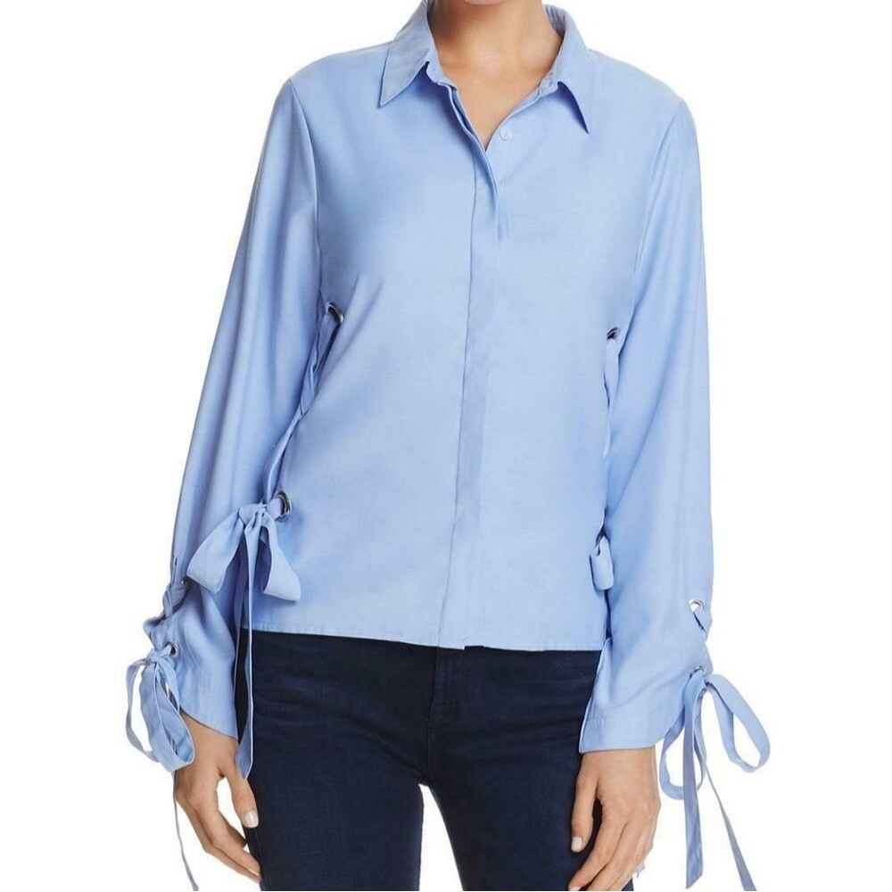 Alpha and Omega Long Sleeve Side Tie Button Down Shirt Small NWT
